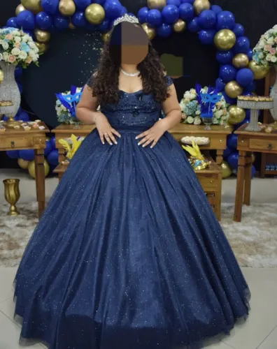 Vestido debutante Azul Marinho-vestido 2 em 1 (cerimônia e balada)