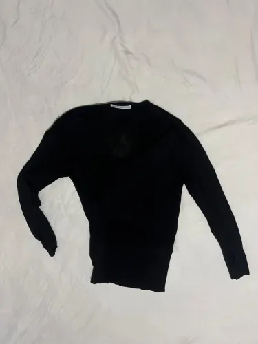 Blusa Tricô Preto Zara Knit Decote V Manga Longa Tamanho P