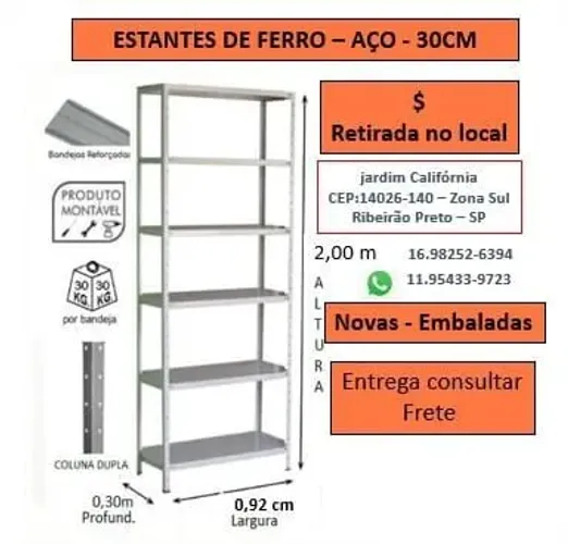 Estante de Ferro Aço 30 Cm 06 Bandejas. 
