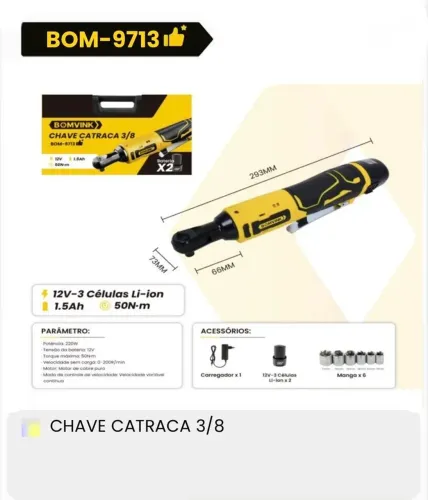 Chave Catraca 3/8 BOMVINK BOM-9713 50 nm 