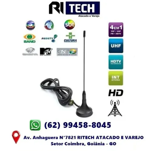 Antena Interna Para Tv Digital C/ Base 1,5m Canais Regionais Portátil