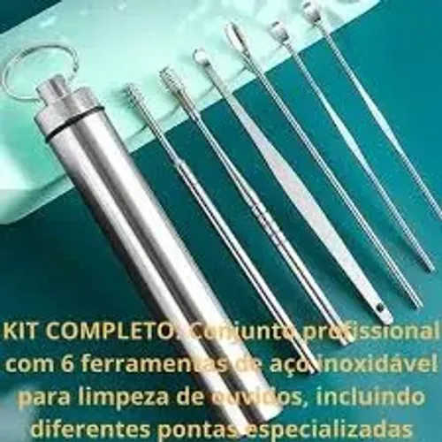 Limpeza de Ouvido 6 Peças em Aço Inox com Estojo Portátil