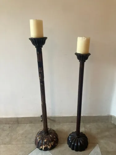 Conjunto de Dois Pedestais para Vela Estilo Barroco