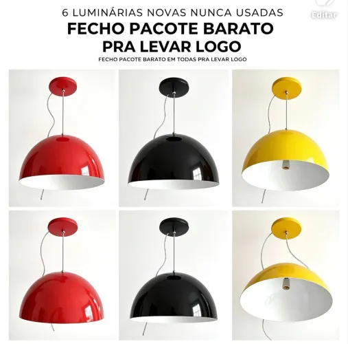 6 LUMINÁRIAS MEIA LUA NOVAS FECHO PACOTE BARATO NAS 6
