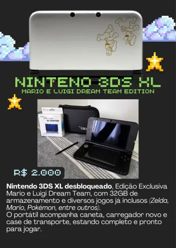Nintendo 3DS XL Desbloqueado (32GB) - Edição Exclusiva Mario & Luigi