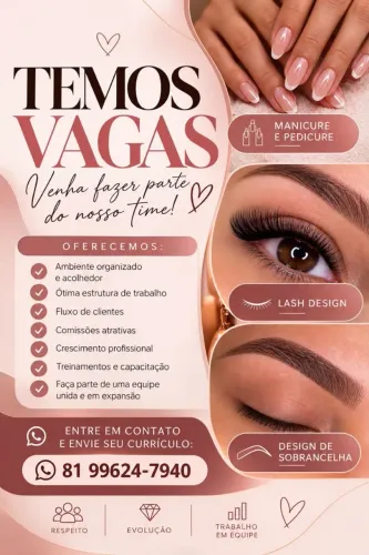 Preciso de manicure, lash e designer de sobrancelhas