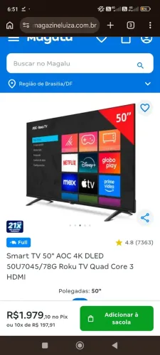 Televisão 50 polegadas AOC 0 na caixa NF