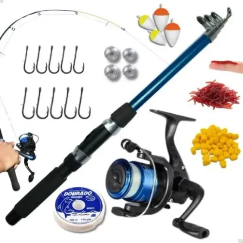 Kit De Pesca Vara + Molinete E Acessórios Completo