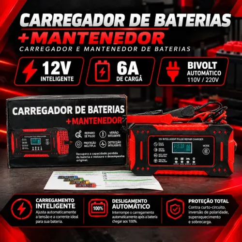Carregador Inteligente Bivolt de Bateria Automotiva (12V 6A)