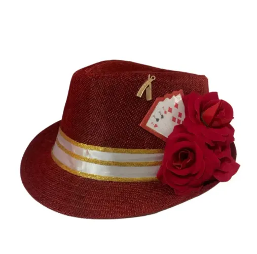 Chapéu Maria navalha vermelho com dourado?
