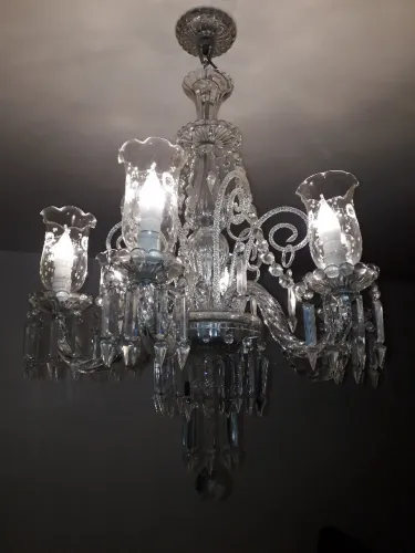 Lustre CANDELABRO 6 braços em cristal antigo década 1940 - raridade