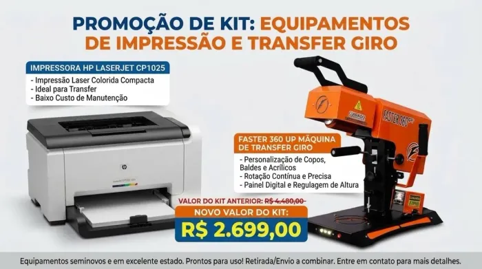 Máquina de Transfer Giro Faster 360 UP + Impressora Laser Colorida HP LaserJet CP1025