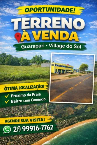 Lotes à venda no Balneário Village Sol em Guarapari, escriturados, IPTU, parcelo, troco