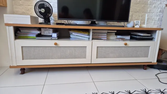 Conjunto Rack + Prateleira + Mesa Lateral Permobili Lavanda - Off White / Nature