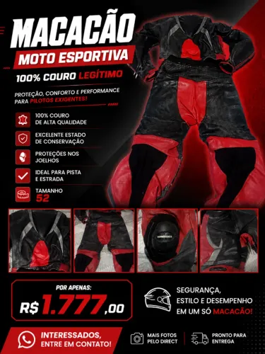 MACACÃO DE MOTO ESPORTIVA EM COURO - OPORTUNIDADE!