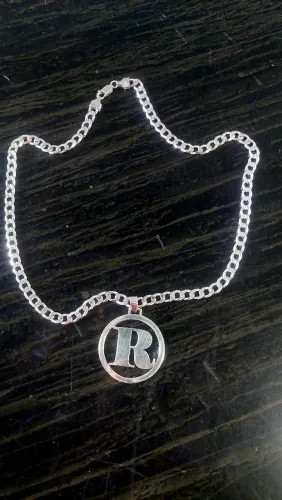 CORDÃO PRATA 925K MACIÇO COM PINGENTE LETRA R