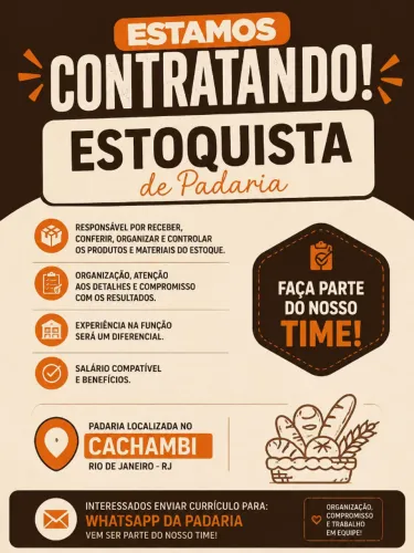 VAGA DE ESTOQUISTA COM EXPERIÊNCIA