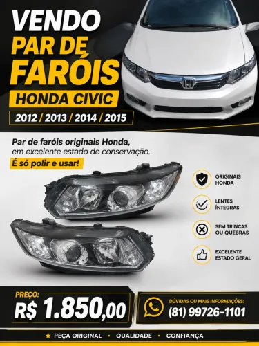 VENDO - PAR DE FARÓIS ORIGINAIS HONDA CIVIC 2012/2015
