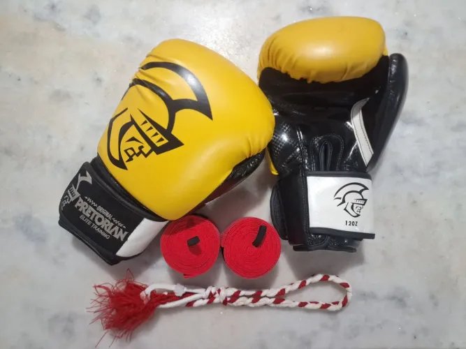 Kit Muay Thai / Boxe Pretorian - Luvas 12oz + Bandagens 4m + Prajead (Prajied)