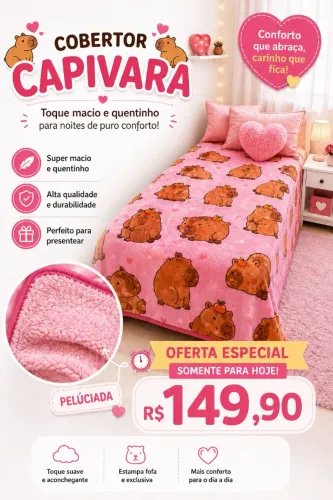 Cobertor Capivara Peluciado Rosa - Super Macio