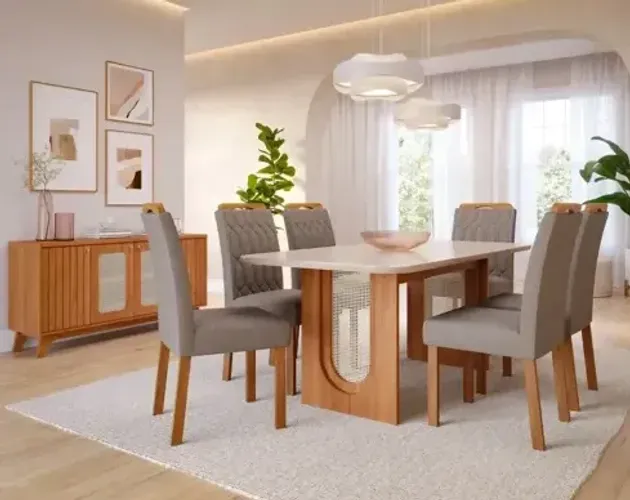 Conjunto de Mesa Valentina 180 com 6 Cadeiras Paola