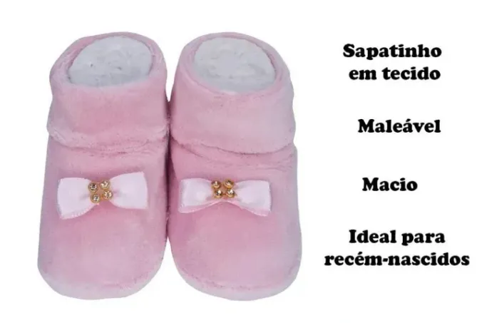 Pantufa Bebê Plush Rosa com Laço RN