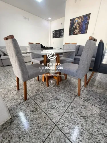 Mesa de jantar 1,20x0,80 Tampo Vidro + 4 Assentos Madeira duravel Maciça