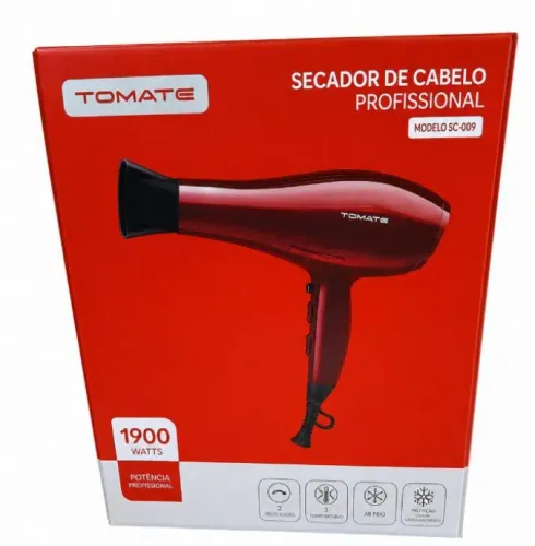 Secador de cabelo tomate 1900 watts novo na caixa