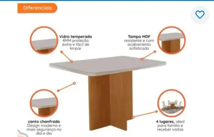 MESA DE JANTAR BERLIM RUFATO - COM APENAS UM TRINCADO NA PONTINHA DA MESA