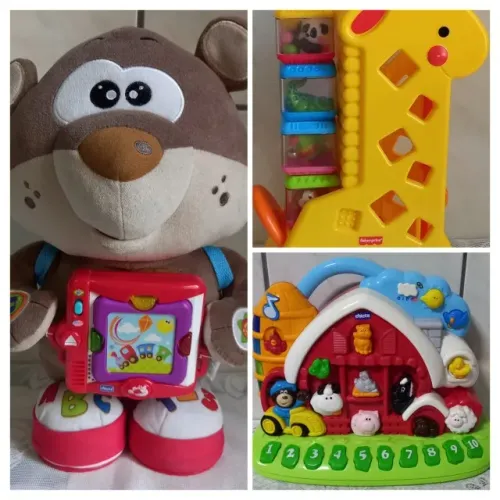 Kit com 3 brinquedos musicais Fisher Price e Chicco