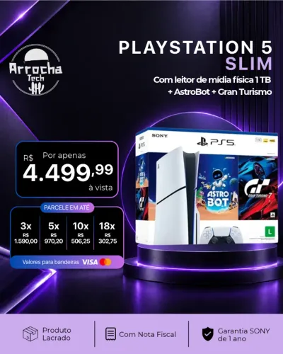 PlaysStation PS5 Slim Com Leitor 1TB + Jogos - Lacrado - Com Nota Fiscal - Garantia 1 an