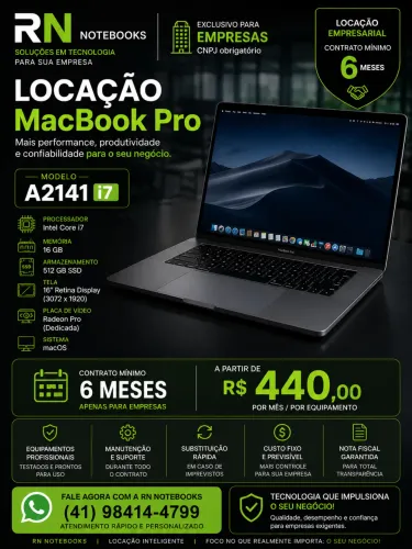 Locação MacBook Pro A2141 i7 16GB SSD 512 | Empresas