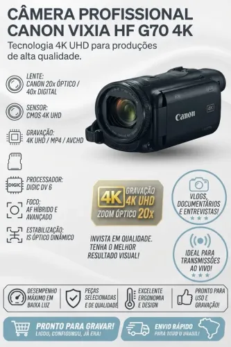 Câmera Filmadora Profissional Canon Vixia HF G70 4K - Seminova / Perfeito Estado