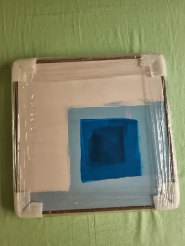 Quadro decorativo abstrato 50x50 moldura madeira escura 3