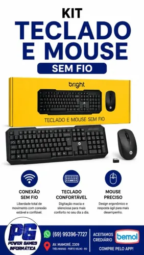 KIT TECLADO E MOUSE SEM FIO 
