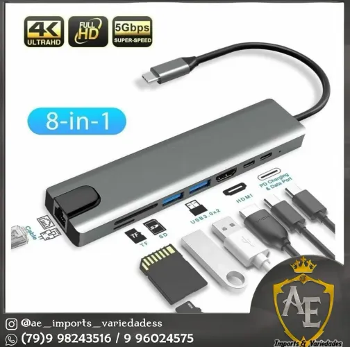 Adaptador OTG HuB com HDMI e RJ45