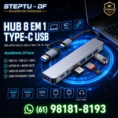 Hub 8 In 2 Type-c usb Para Usb3.0 1 usb2.0 3 sd/tf Arduino Automação Robotica COD-AP199