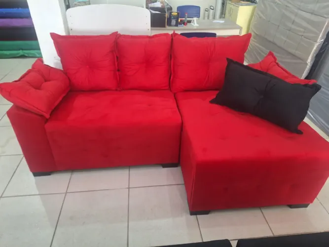 Sofá, vermelho, moderno e confortável