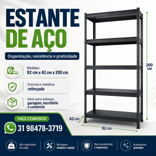 Estante de Aço Reforçada 200x92x42cm