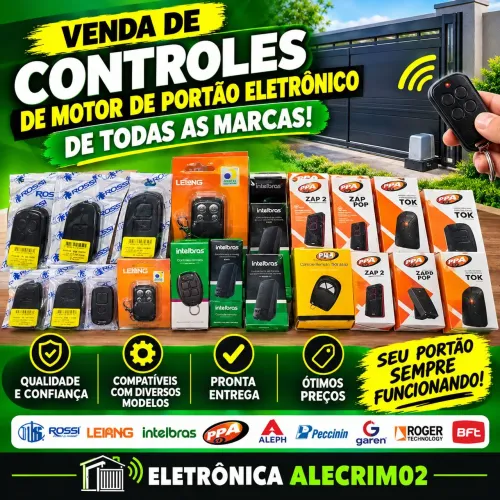 Controles de TV, ar-condicionado e portão eletrônico.