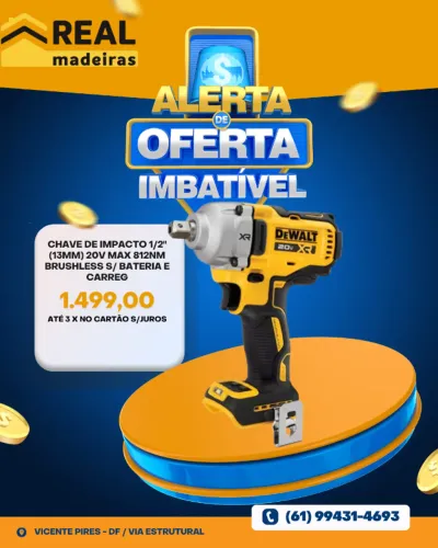CHAVE DE IMPACTO 1/2? (13 mm) 20V MAX* LI-ION BRUSHLESS SEM BATERIA E SEM CARREGADOR 