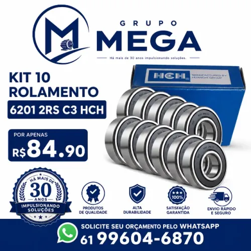 Kit 10 Rolamentos 6201 2rs-c3 Hch