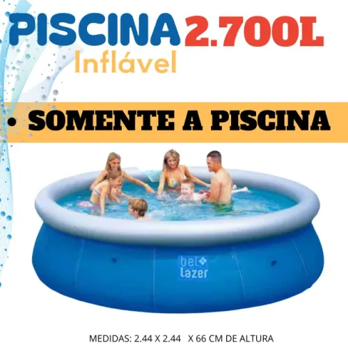 PISCINA INFLÁVEL GRANDE 2.700 LITROS BEL EM PVC TRIPLO 2,44 X 2,44 X 0,66M