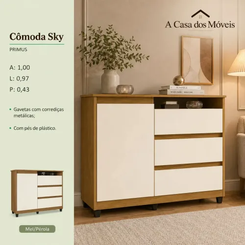 Cômoda Sky - Mel pérola