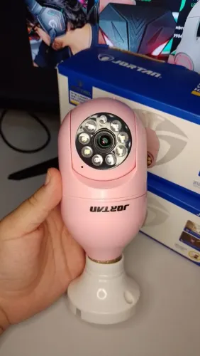 Câmera Panorâmica JORTAN 360° Rosa ? Visão Noturna, Resistente à Água e App YOOSEE