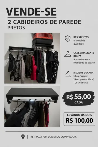 2 Cabideiros de parede R$100,00