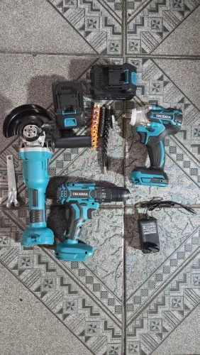 Combo TRUERZA 21V - Esmerilhadeira, Chave de Impacto, Parafusadeira e 2 Baterias