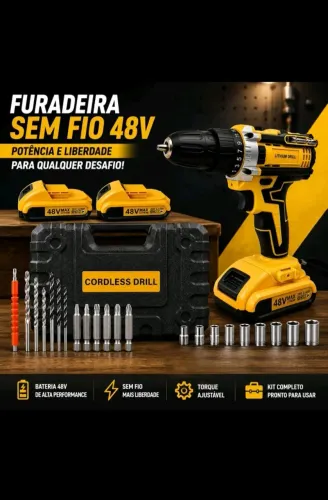 PARAFUSADEIRA/FURADEIRA SEM FIO 48V - KIT COMPLETO