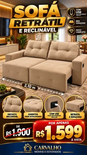 Promoção imperdível de 1900 por apenas 1599 Sofá retrátil reclinável novo completo