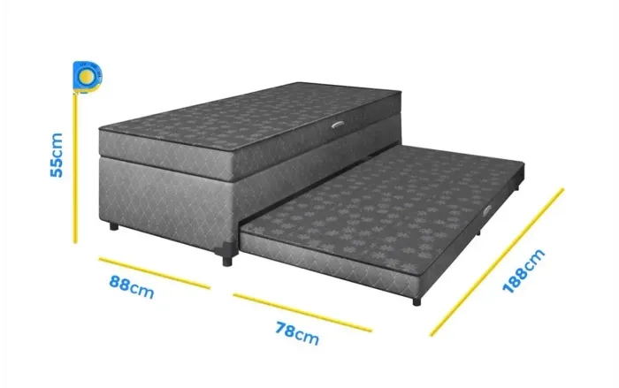 Cama Box Conjugada Solteiro com Cama Auxiliar e Baú